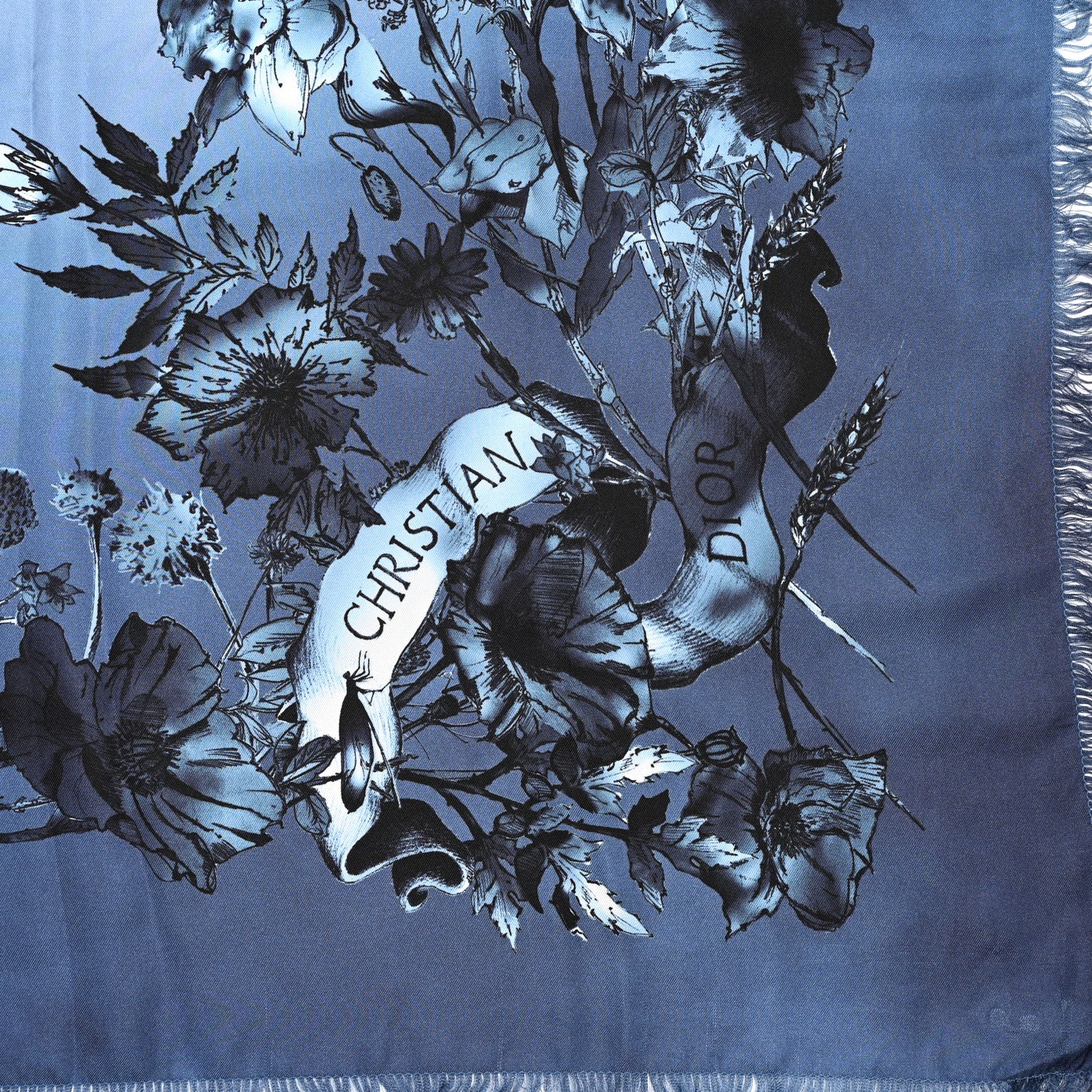 Christian Dior Silk Floral Square Scarf Blue Multicolor 2 of 9