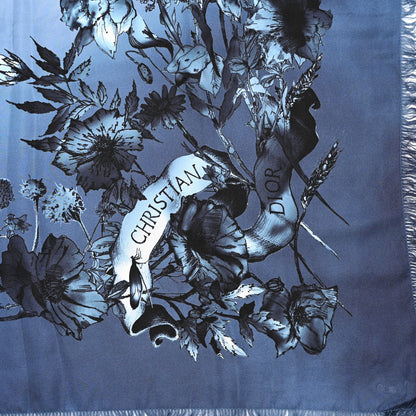 Christian Dior Silk Floral Square Scarf Blue Multicolor 2 of 9