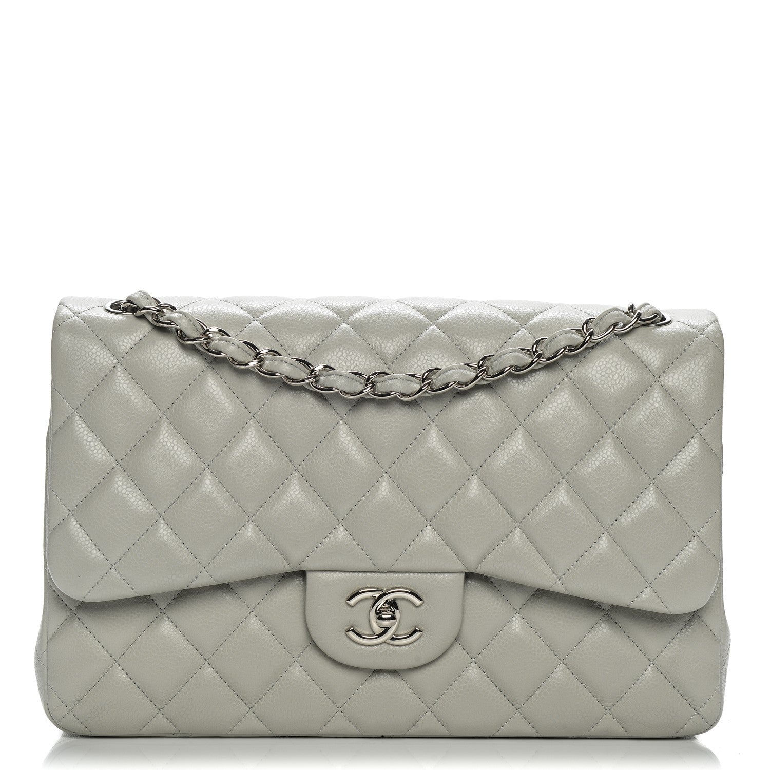 Chanel Caviar Quilted Jumbo Double Flap Light Grey 1 of 13