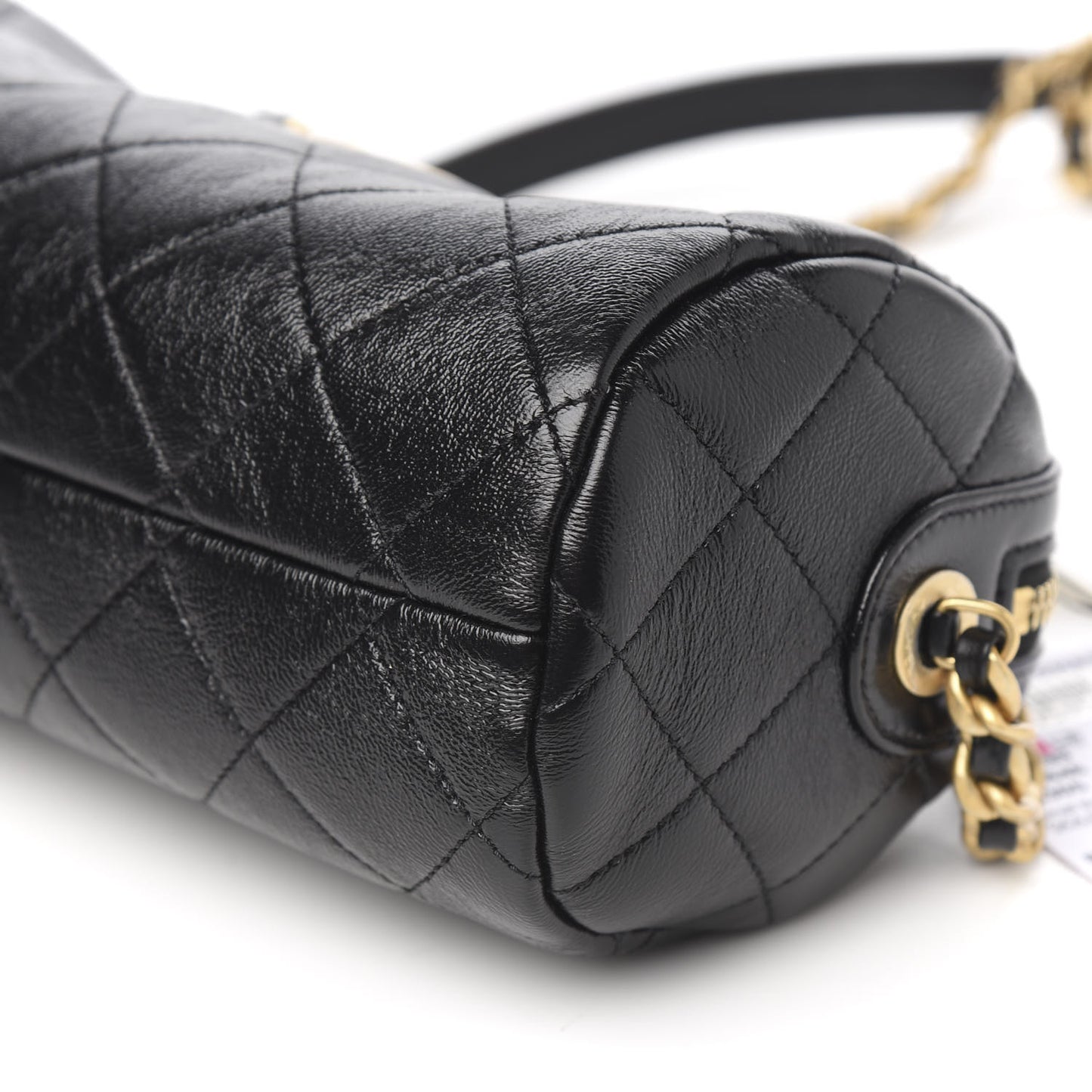 Shiny Lambskin Quilted Small Fashion Therapy Bowling Bag Black