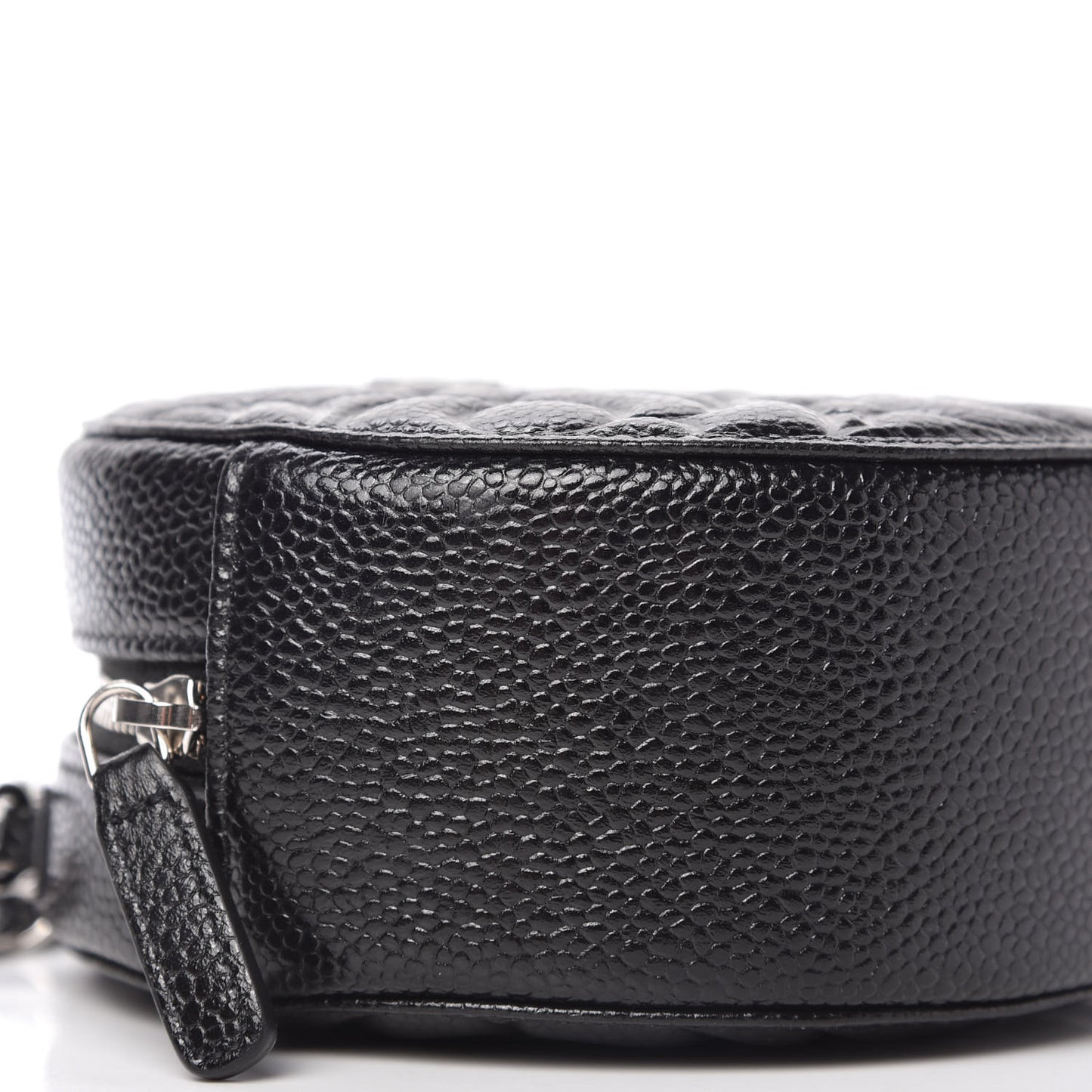 Caviar Camellia Embossed Round Clutch With Chain Black