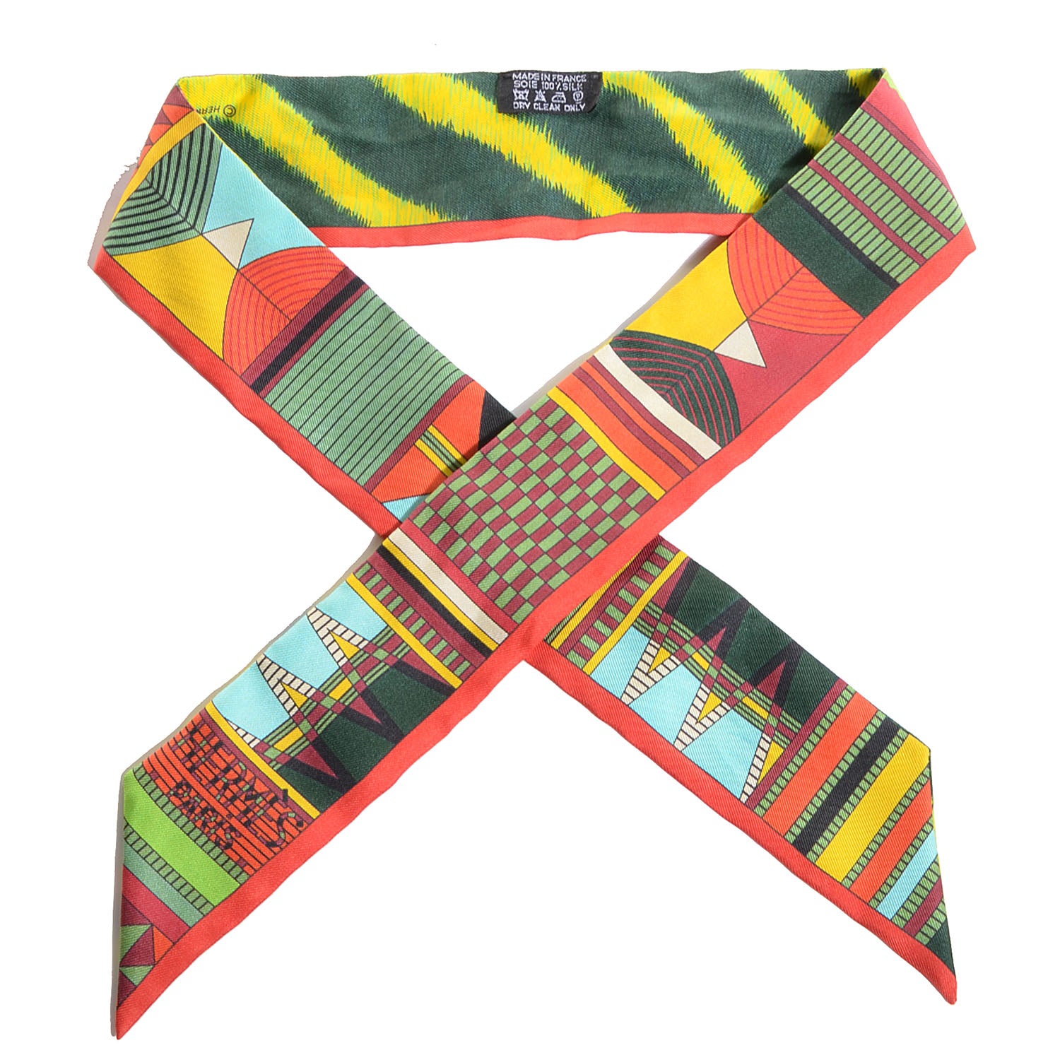 Hermes Silk Pelages et Camouflage Twilly Rouge Vert Jaune 1 of 6