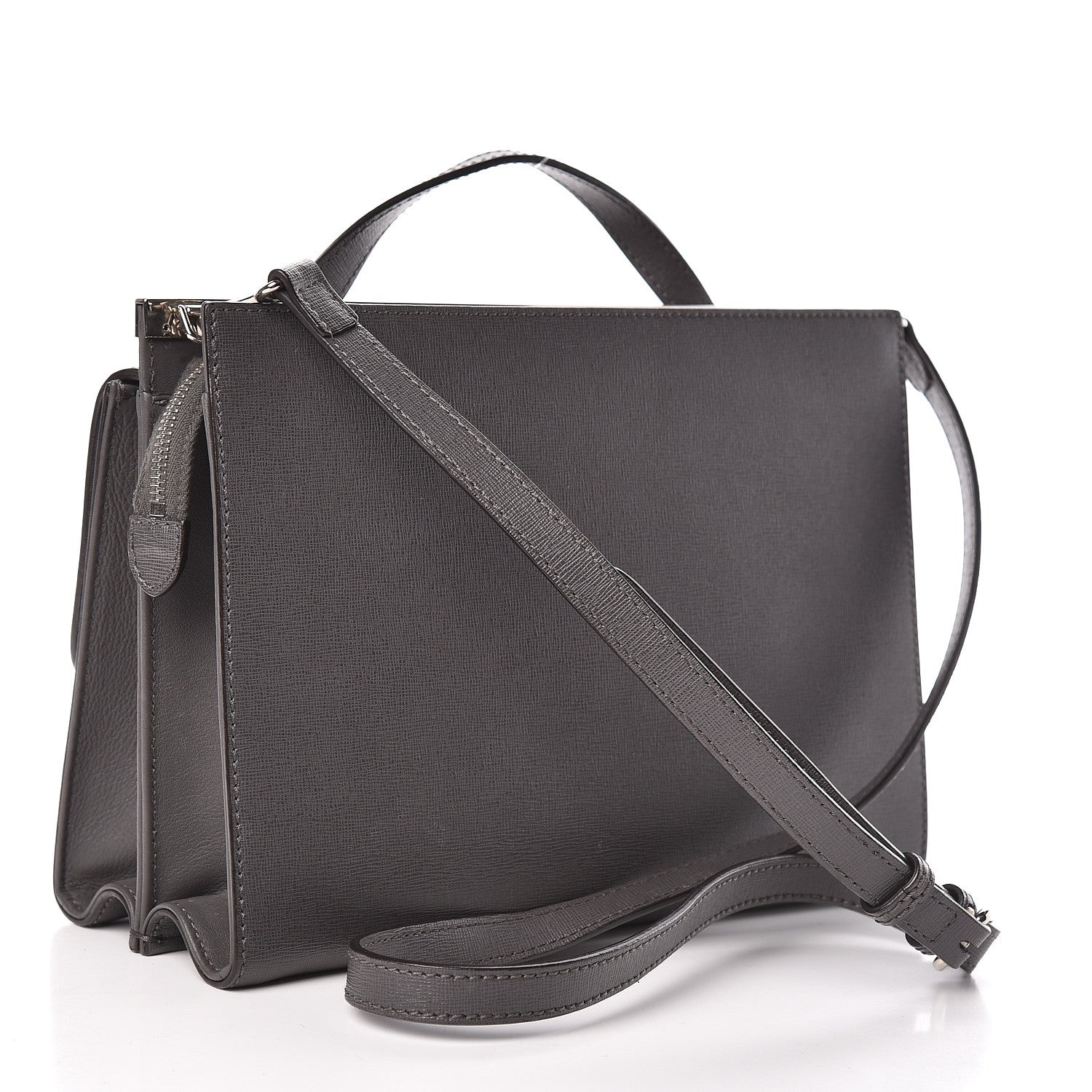 Fendi Vitello Elite Flamingo Demi Jour Shoulder Bag Grey 3 of 12