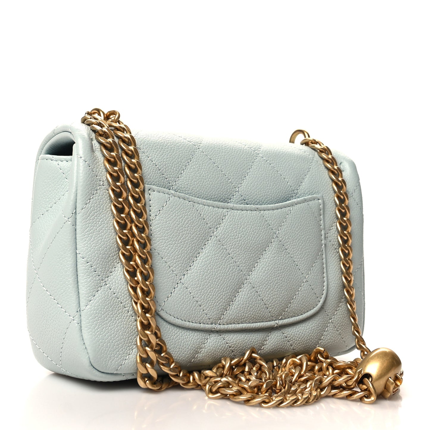 Caviar Quilted Mini Rectangular Sweetheart Flap Light Blue