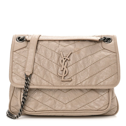 Saint Laurent Crinkled Calfskin Matelasse Monogram Medium Niki Chain Satchel Light Taupe 1 of 14