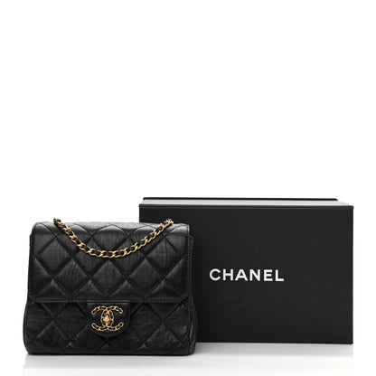 Chanel Crumpled Calfskin Quilted Square Flap Black 11 of 11