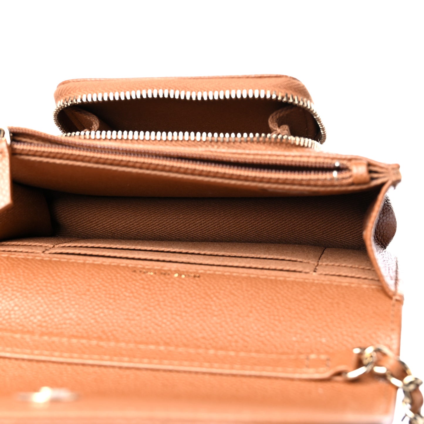 Caviar Quilted Business Affinity Clutch With Chain Flap Camel
