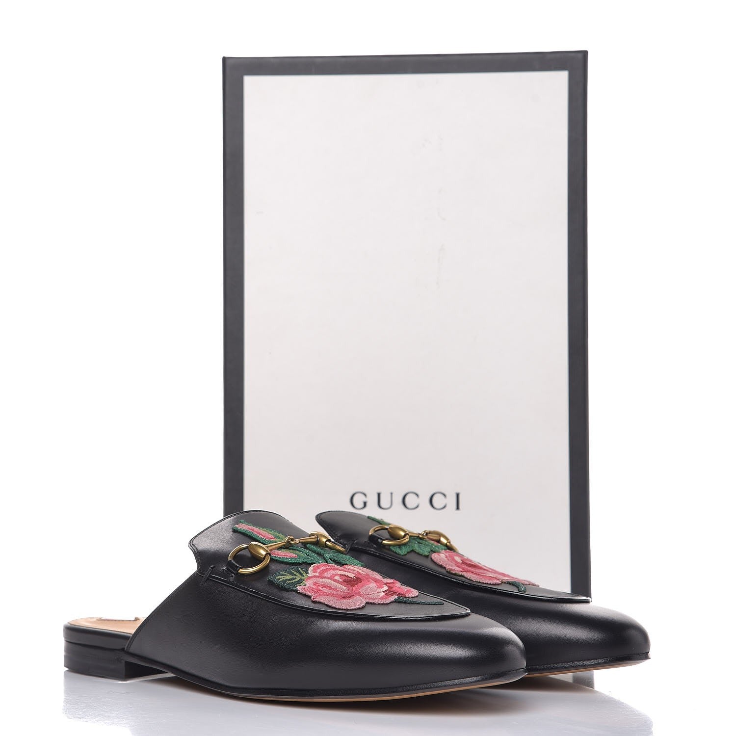 Gucci Calfskin Flower Embroidered Princetown Slippers 40 Black 11 of 11