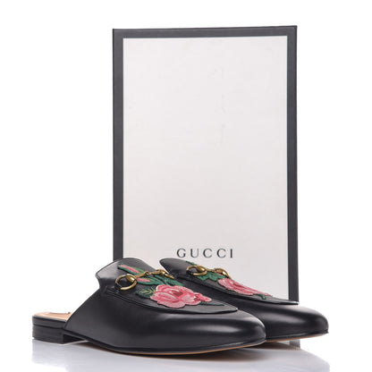 Gucci Calfskin Flower Embroidered Princetown Slippers 40 Black 11 of 11