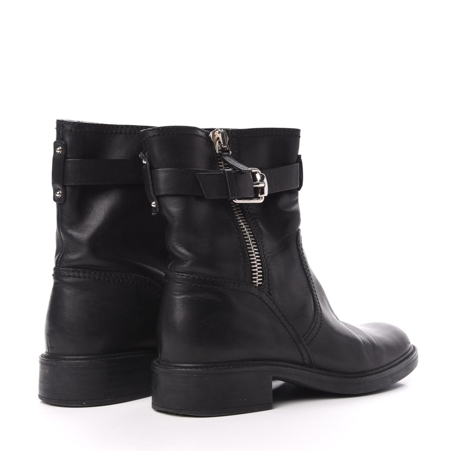 Calfskin Short Zip Boots 38 Black