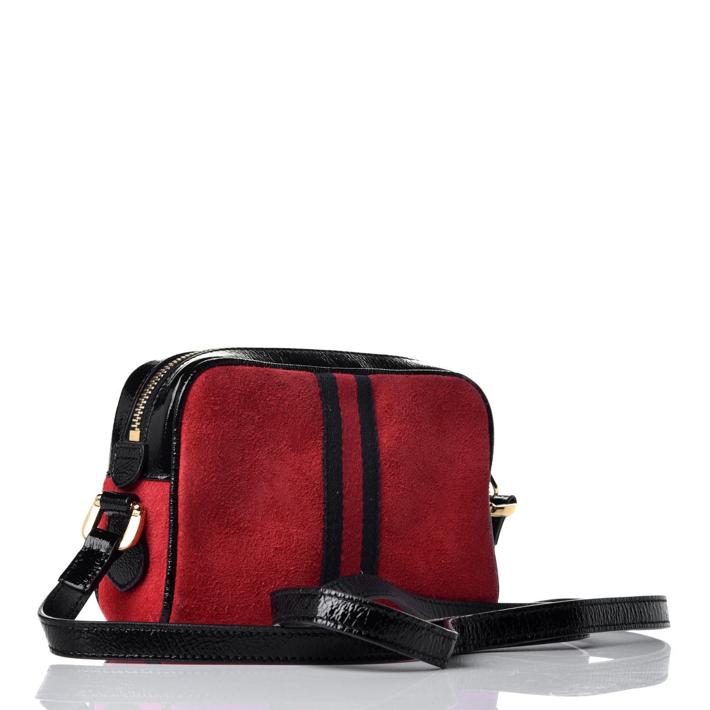Suede Patent Web Mini Ophidia Shoulder Bag Red