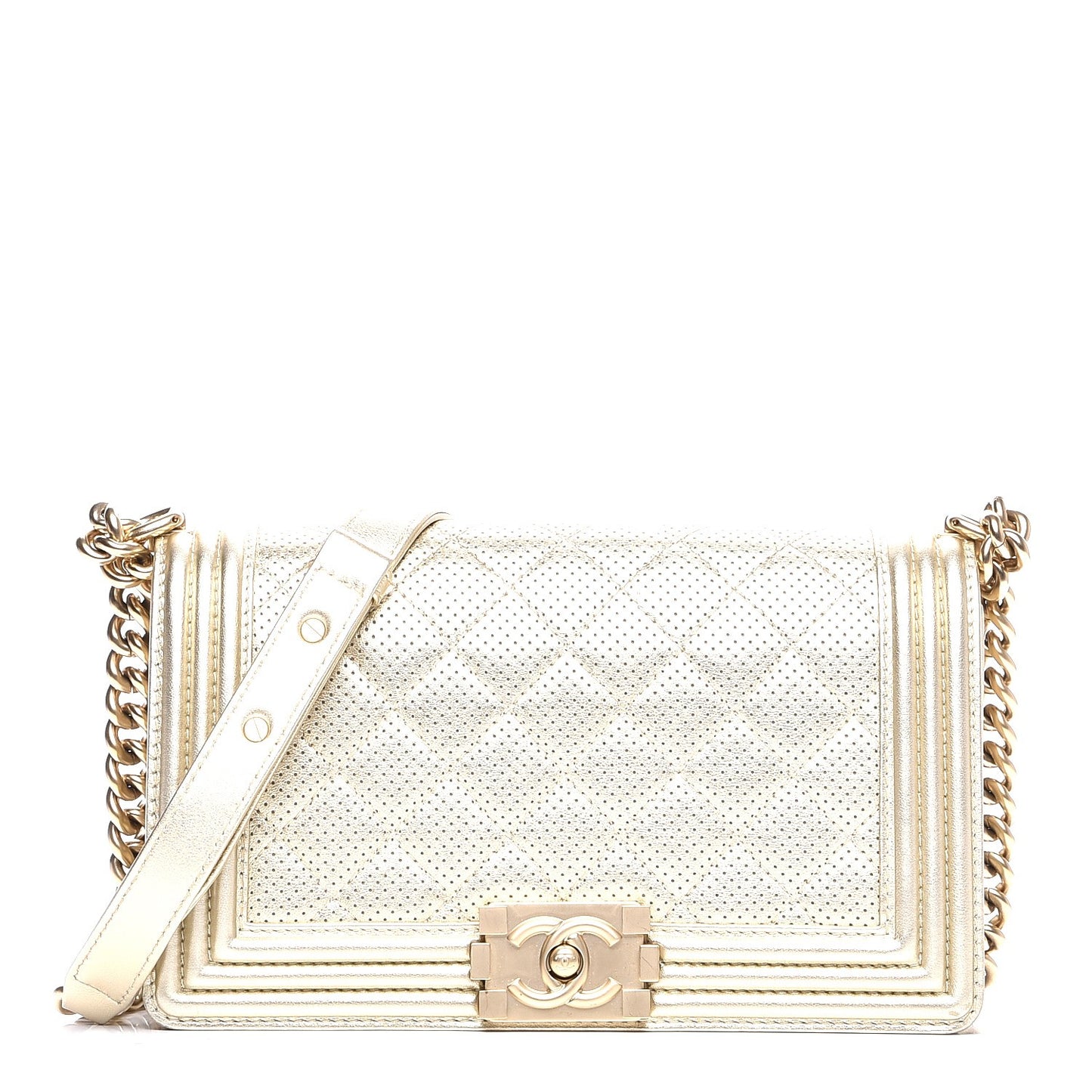 Perforated Lambskin Medium Boy Flap Light Gold