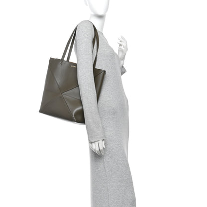 Loewe Shiny Calfskin Medium Puzzle Fold Tote Dark Khaki Green 2 of 9