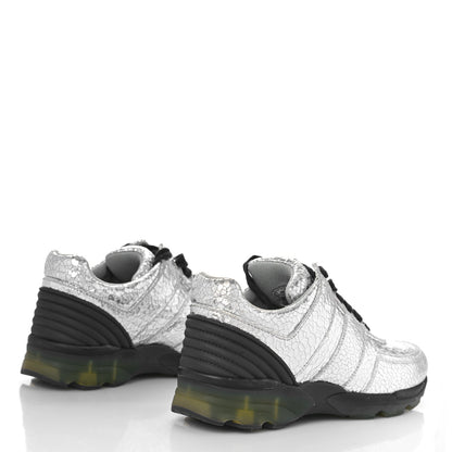 Chanel Metallic Crackled Calfskin CC Sneakers 37 Silver Black Navy 3 of 9