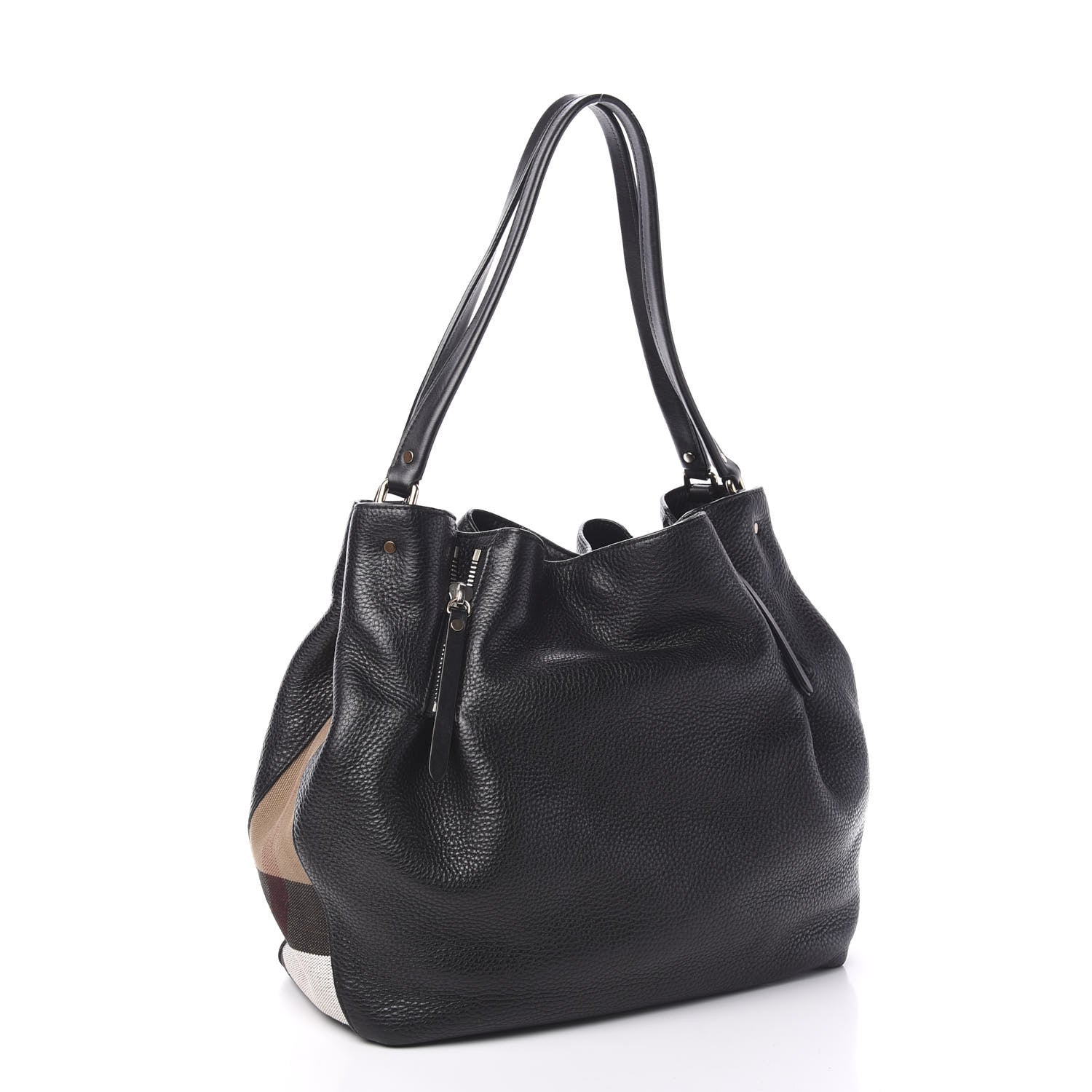 Burberry Grainy Calfskin House Check Medium Maidstone Black 2 of 11
