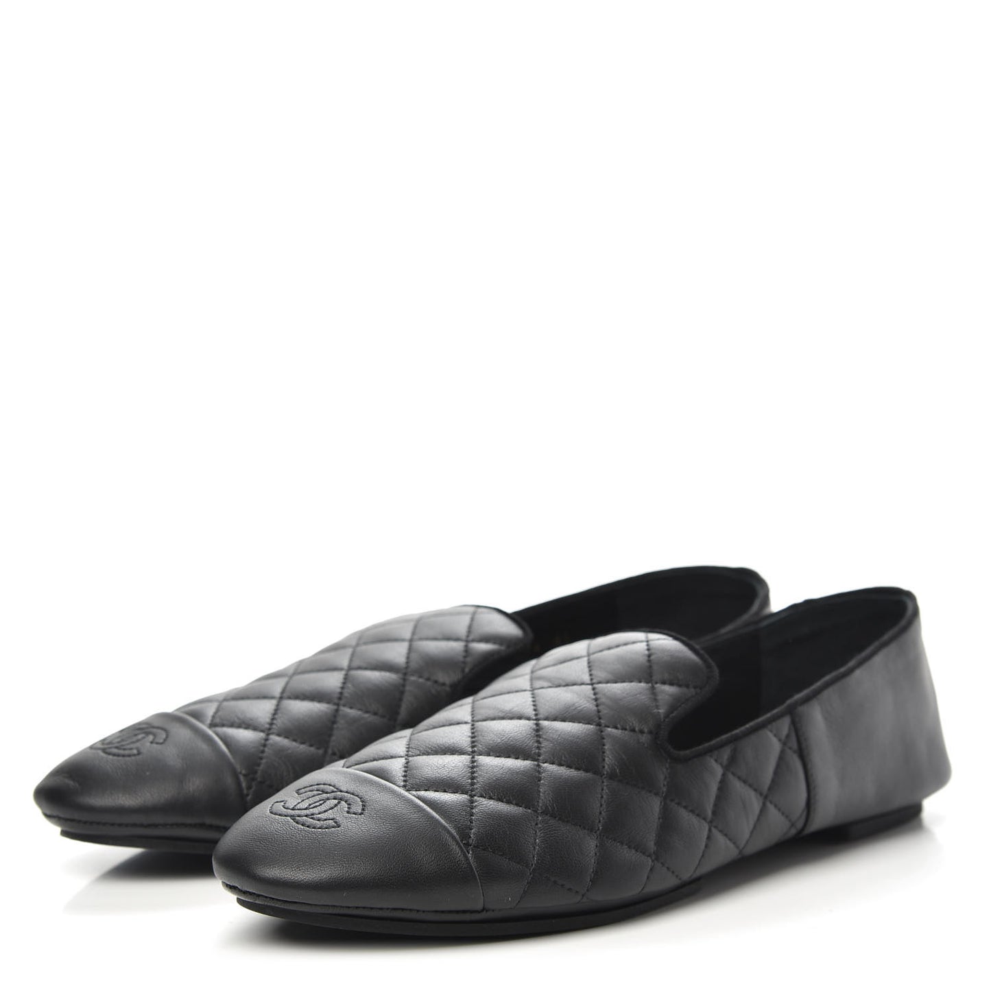 Lambskin Quilted Cap Toe Slipper With Pouch 41 Black