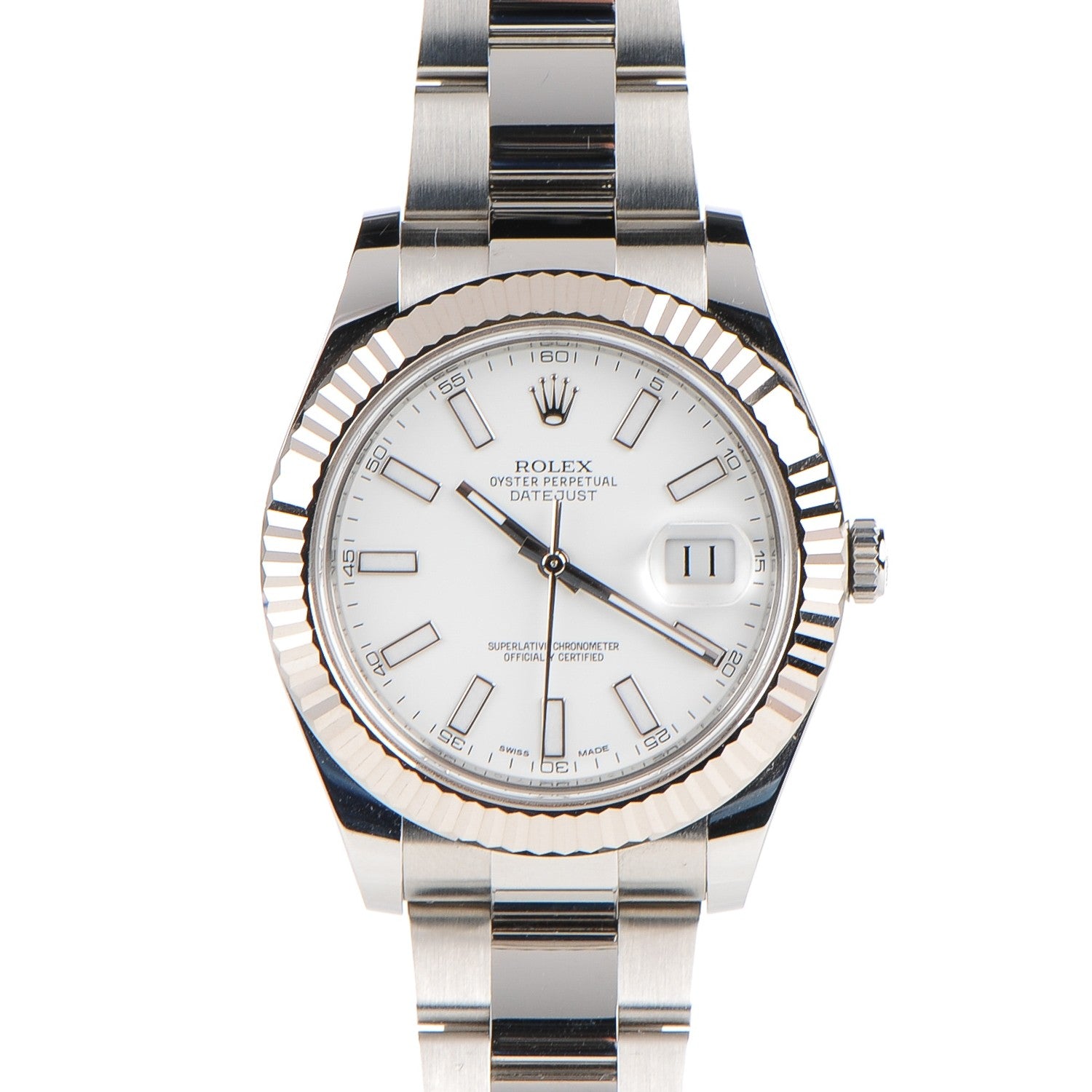 Rolex Stainless Steel 18K White Gold 41mm Oyster Perpetual Datejust Watch White 116334 1 of 8