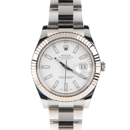 Rolex Stainless Steel 18K White Gold 41mm Oyster Perpetual Datejust Watch White 116334 1 of 8