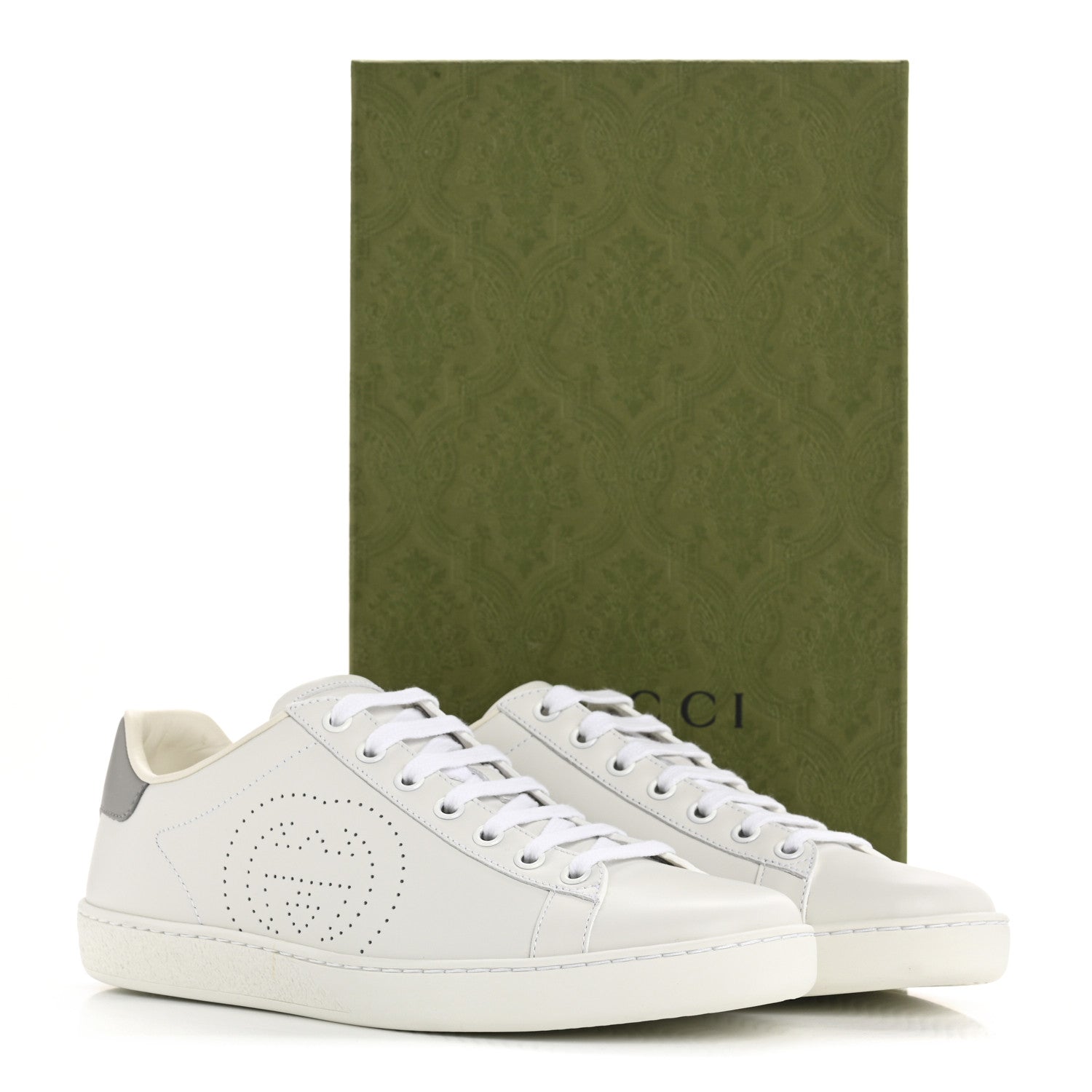 Gucci Calfskin Interlocking G Perforated Womens Ace Sneakers 38 White Grey Sky 10 of 10