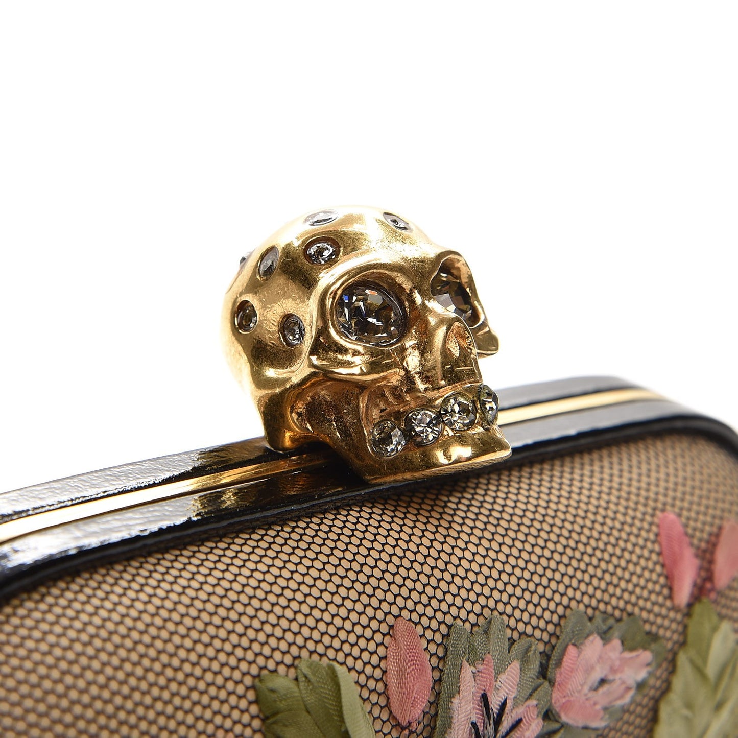 Calfskin Lace Embroidered Flower Skull Box Clutch