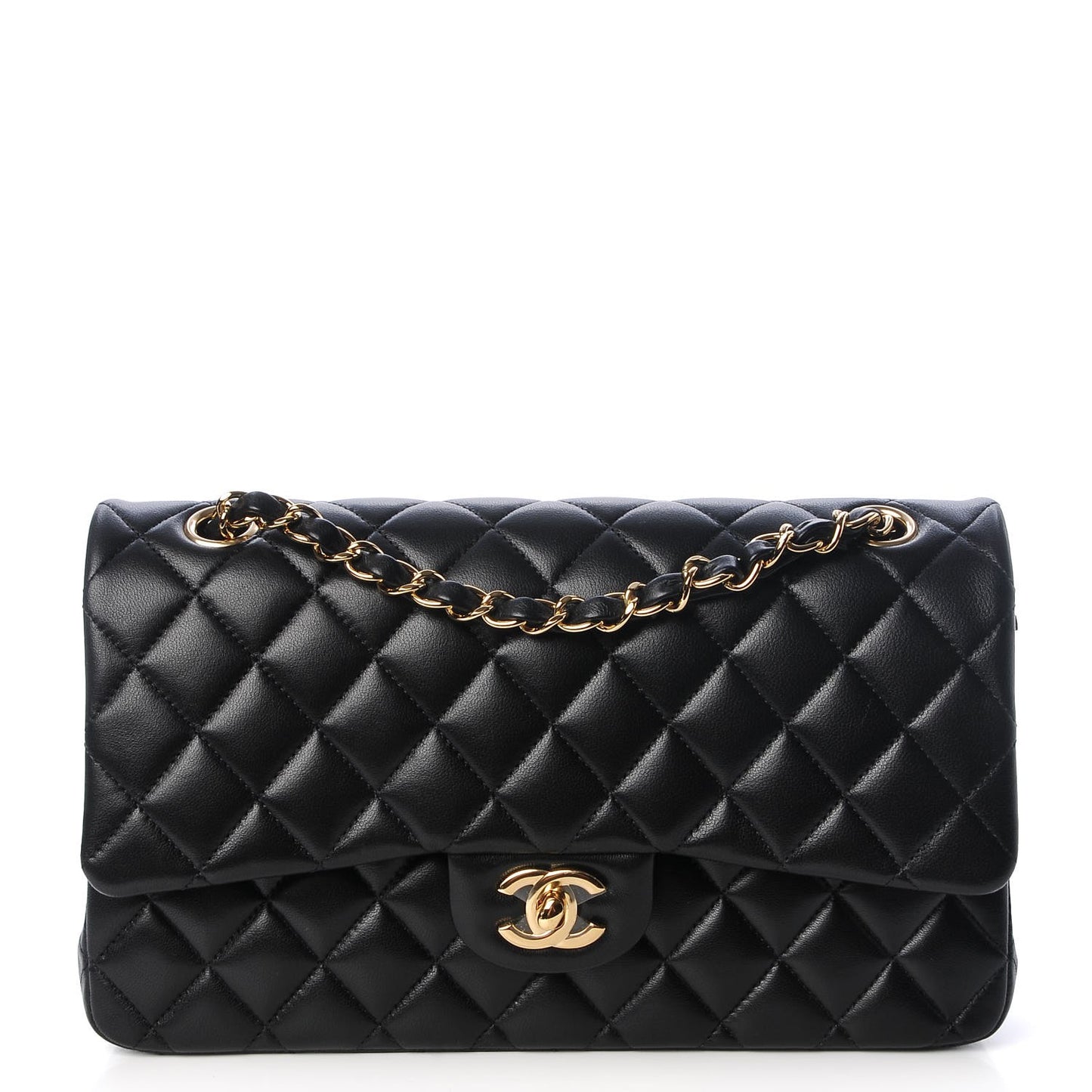 Lambskin Quilted Medium Double Flap Black