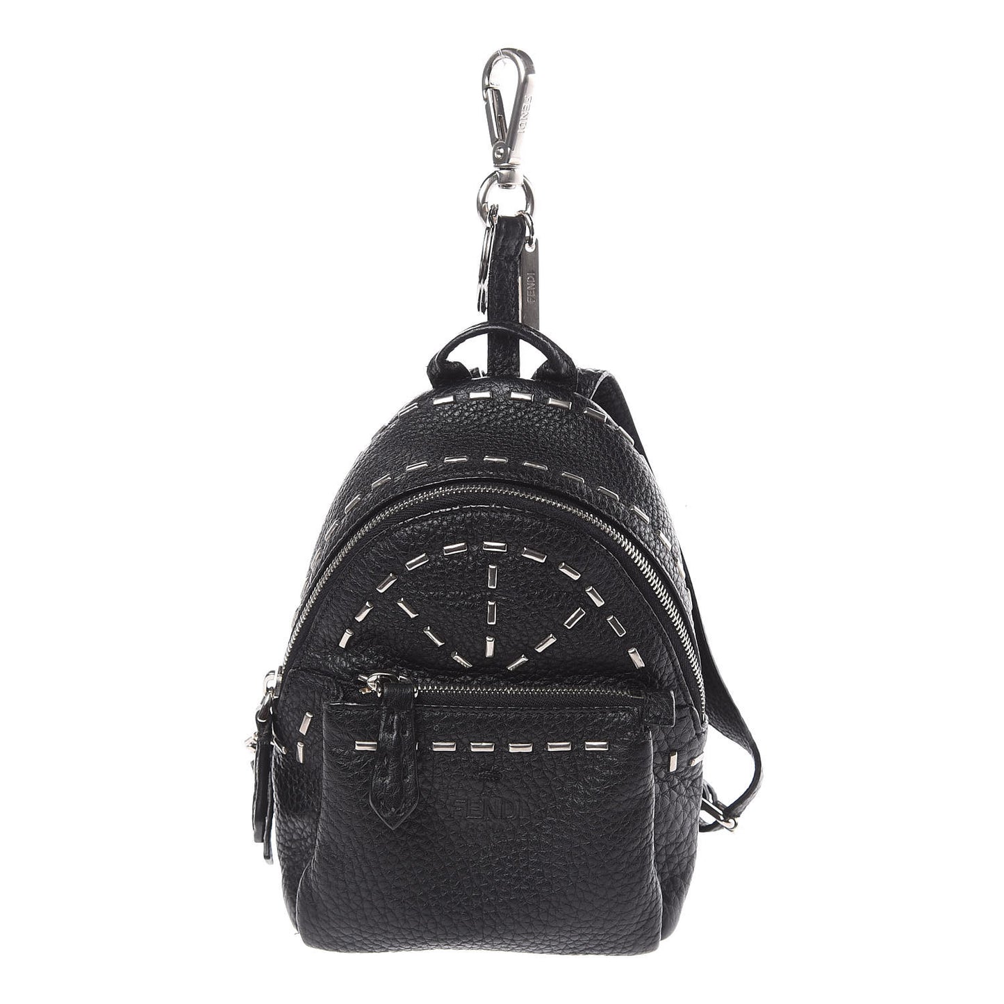 Cuoio Romano Metal Stitch Mini Backpack Charm Black