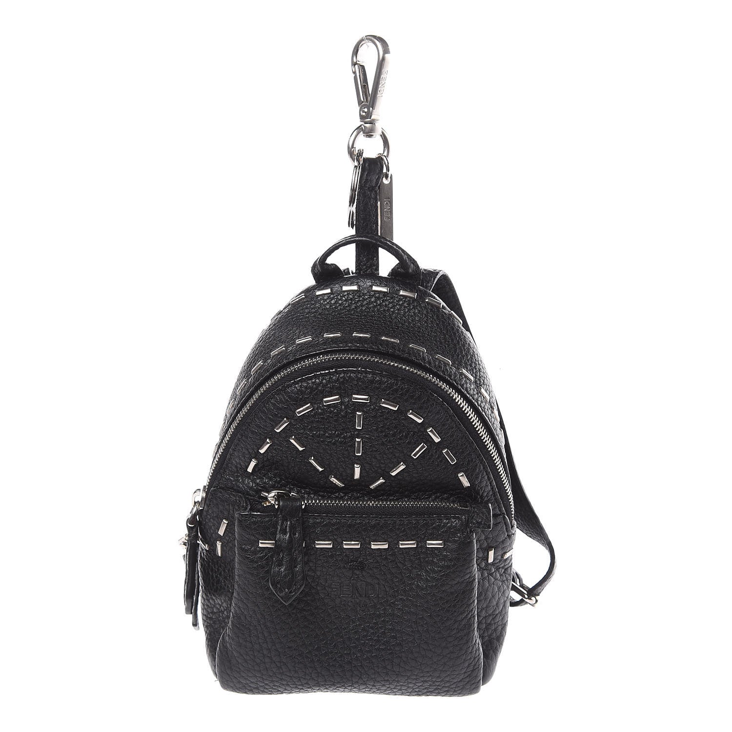 Fendi Cuoio Romano Metal Stitch Mini Backpack Charm Black 1 of 7