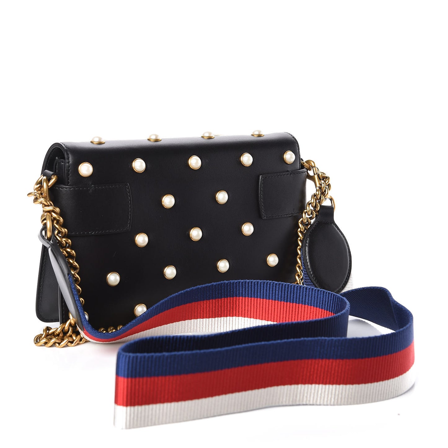 Nappa Pearl Studded Mini Queen Margaret Broadway Shoulder Bag Black