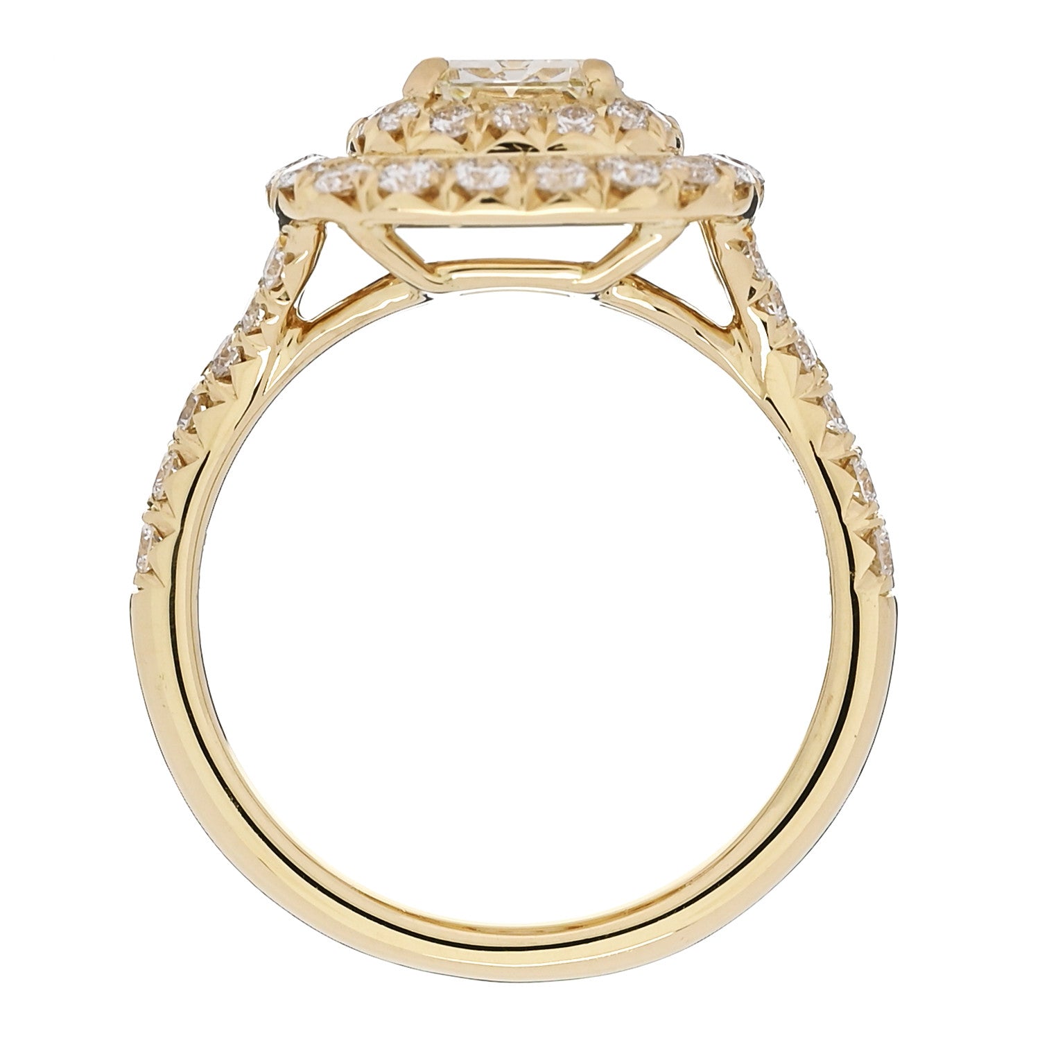 Parker & West by FASHIONPHILE 18K Yellow Gold Diamond 1.29ct Emerald Cut Double Halo Pave Engagement Ring 50 5.25 6 of 9