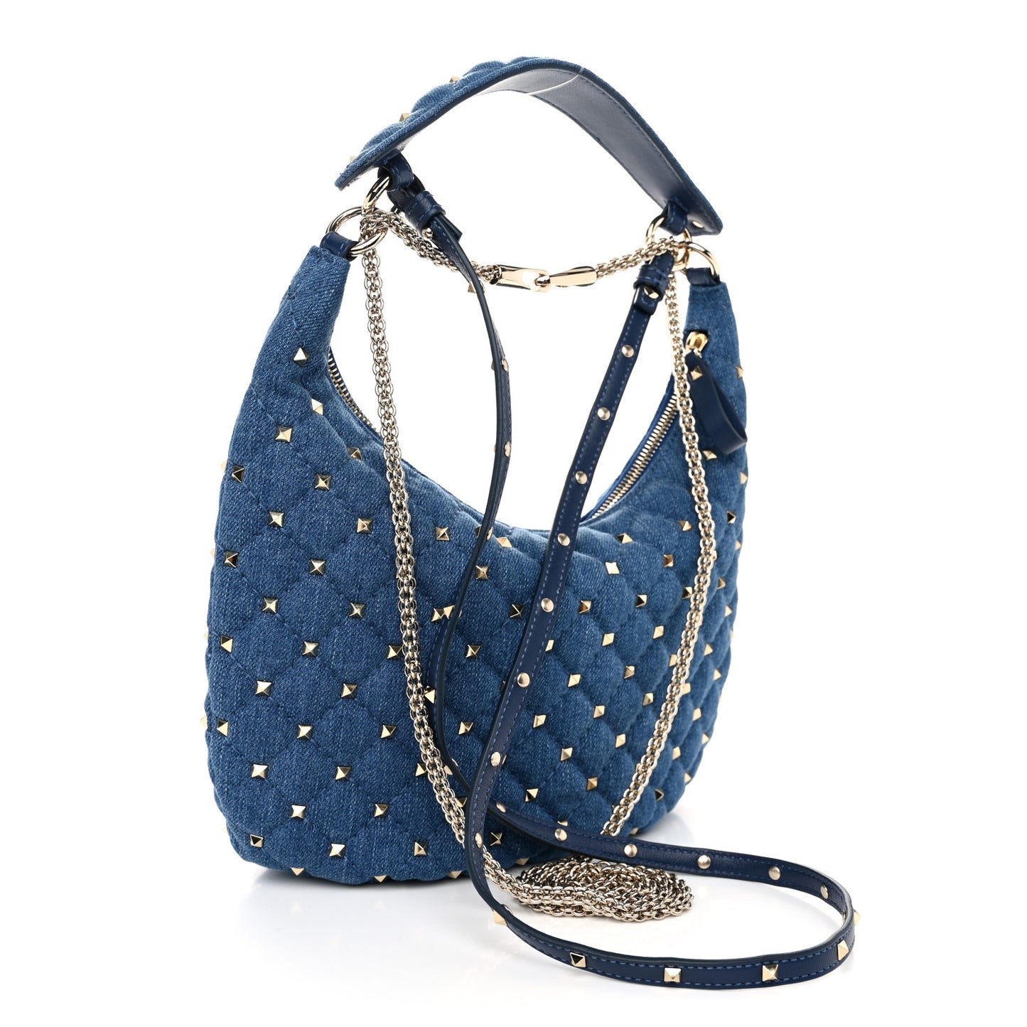 Denim Small Rockstud Spike Hobo Light Denim