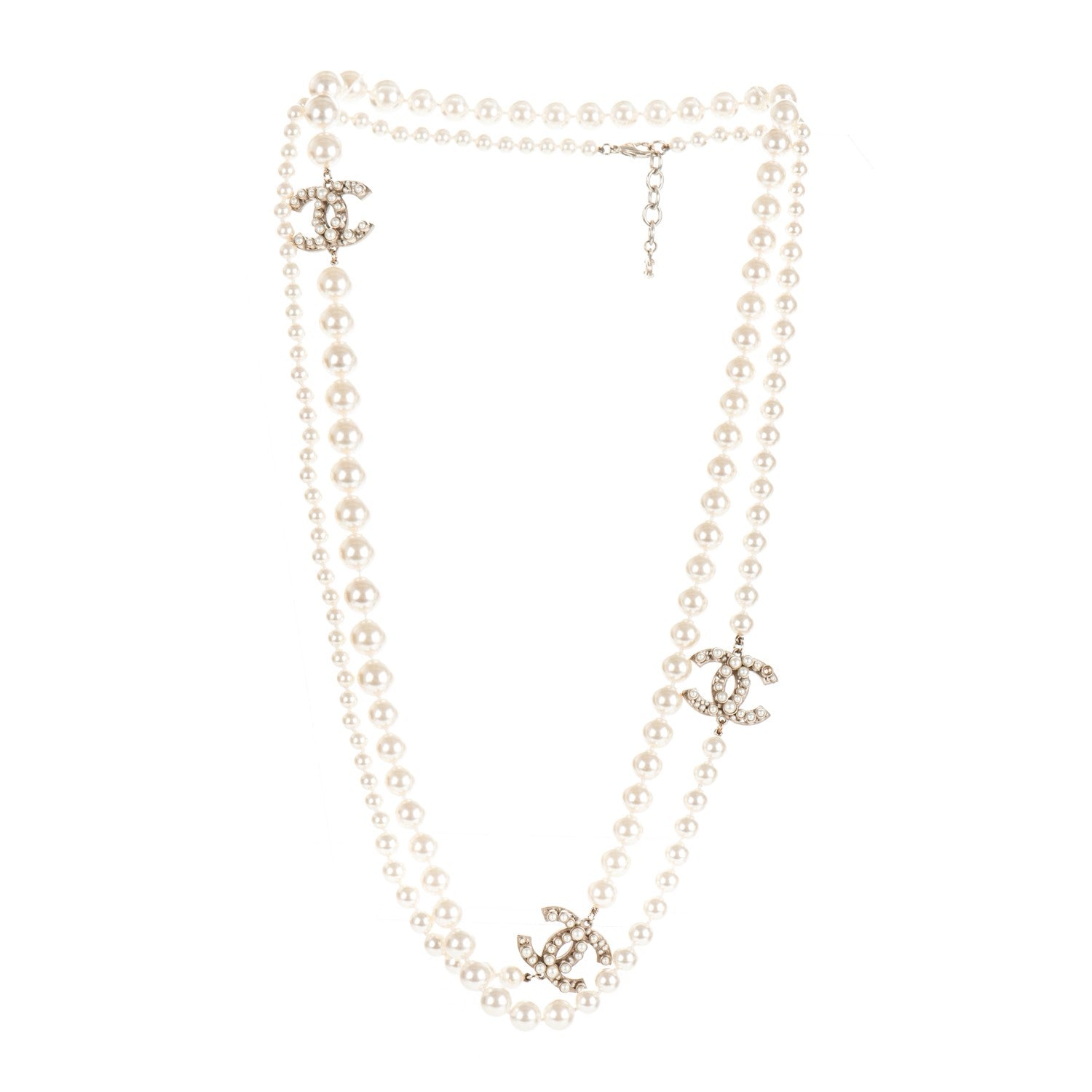 Chanel Graduated Pearl CC Long Necklace Gold 4 of 8