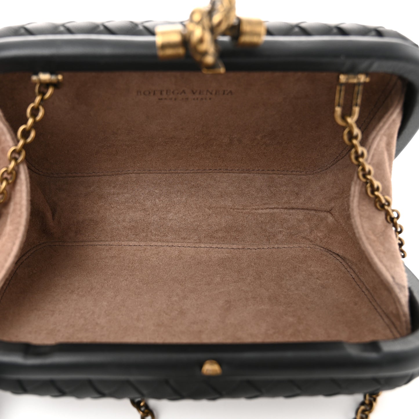 Nappa Intrecciato Chain Knot Clutch Black