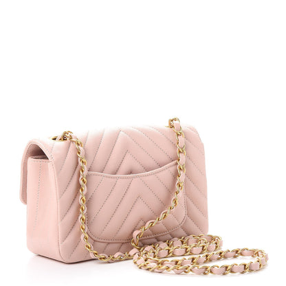 Chanel Calfskin Chevron Quilted Mini Rectangular Flap Light Pink 3 of 8
