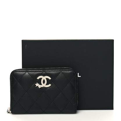 Chanel Lambskin Crystal Star Quilted Studded CC Zip Around Card Holder Wallet Black 9 of 9