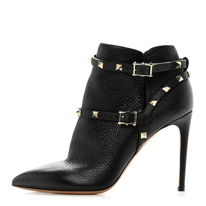 Valentino Garavani Grained Calfskin Rockstud Double Buckle 100mm Ankle Boots 38.5 Black 1 of 11
