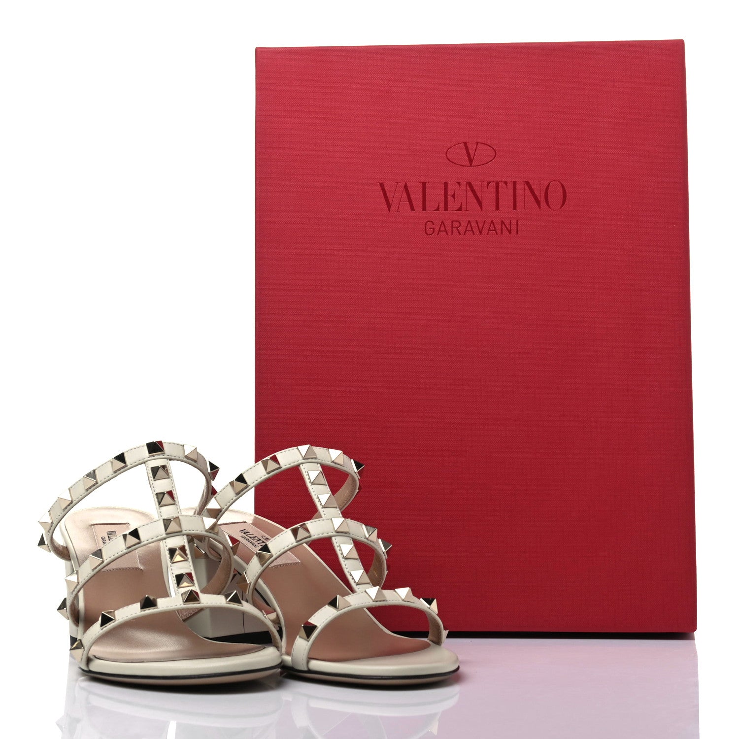 Valentino Garavani Calfskin Nappa Rockstud 60mm Caged Slide Sandals 37 Light Ivory 8 of 8