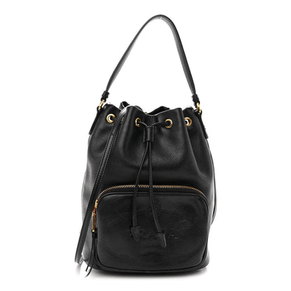 Prada Glace Calfskin Duet Logo Drawstring Shoulder Bag Black 1 of 9