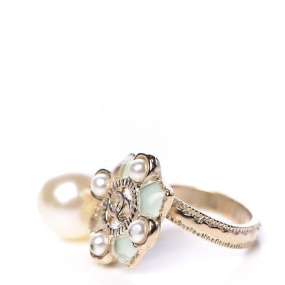 Chanel Gripoix Pearl CC Ring 6.75 Gold Green 3 of 6