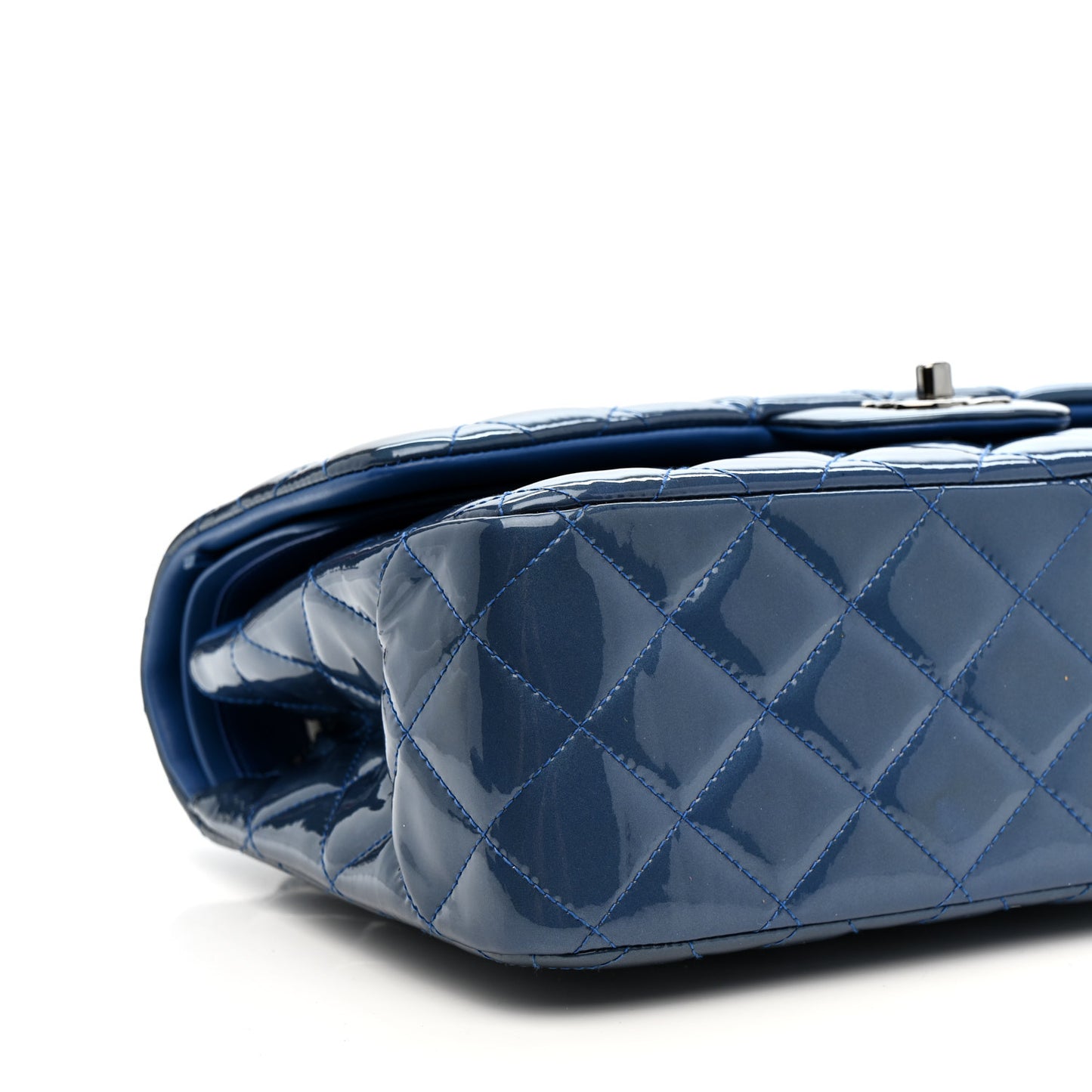 Patent Calfskin Quilted Jumbo Double Flap Blue