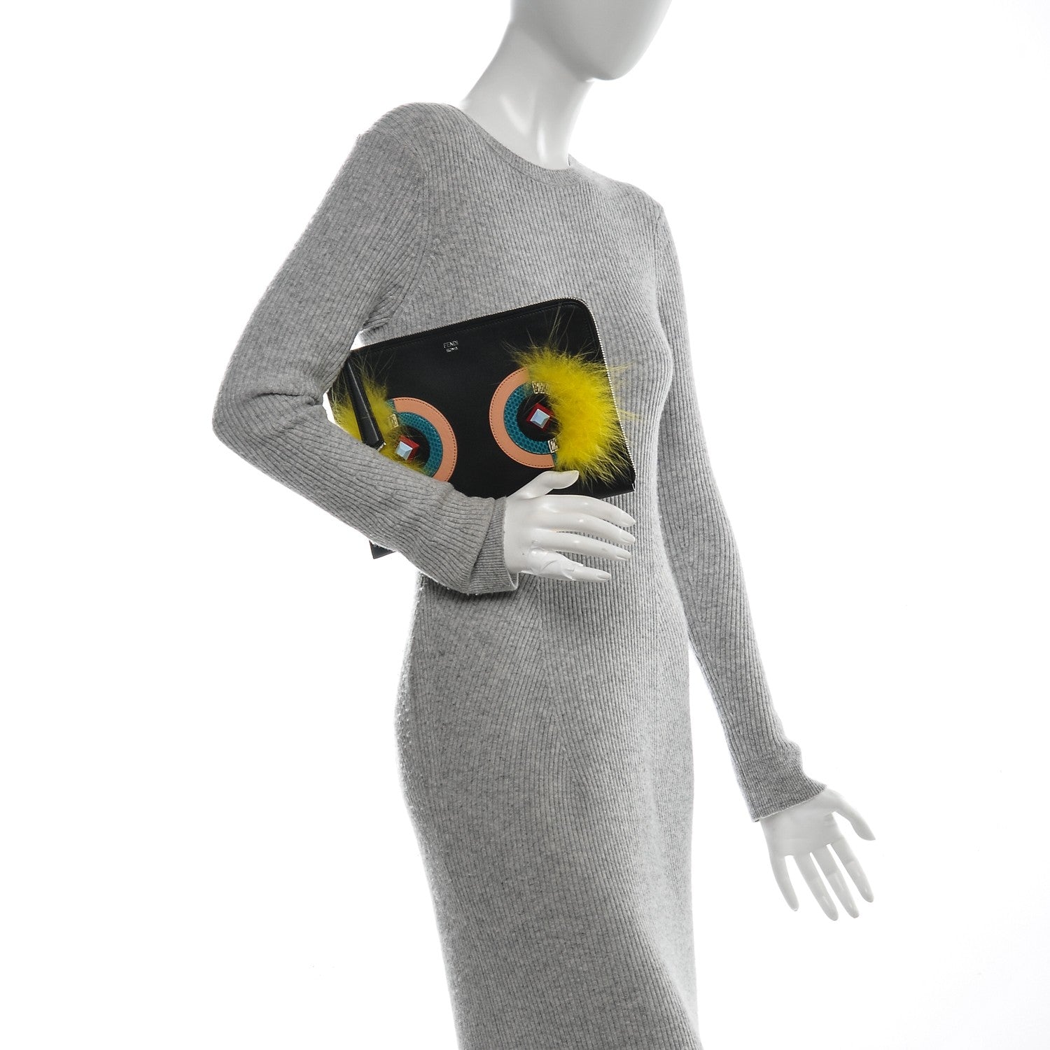 Fendi Vitello Dolce Fox Elaphe Ayers Hypnoteyes Zip Around Pouch Black Giallo Multicolor 2 of 8