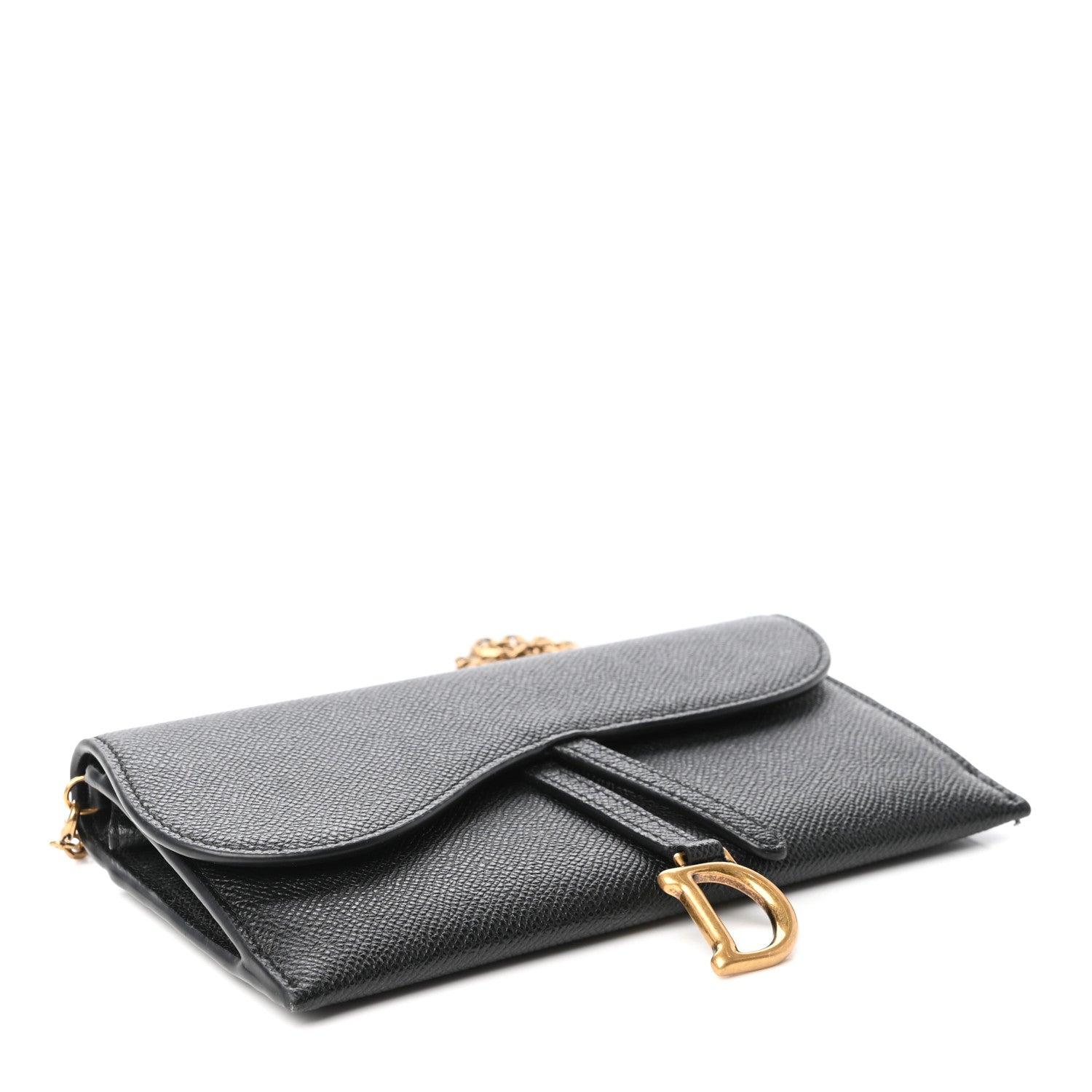 Christian Dior Grained Calfskin Saddle Chain Wallet Pouch Black 5 of 11