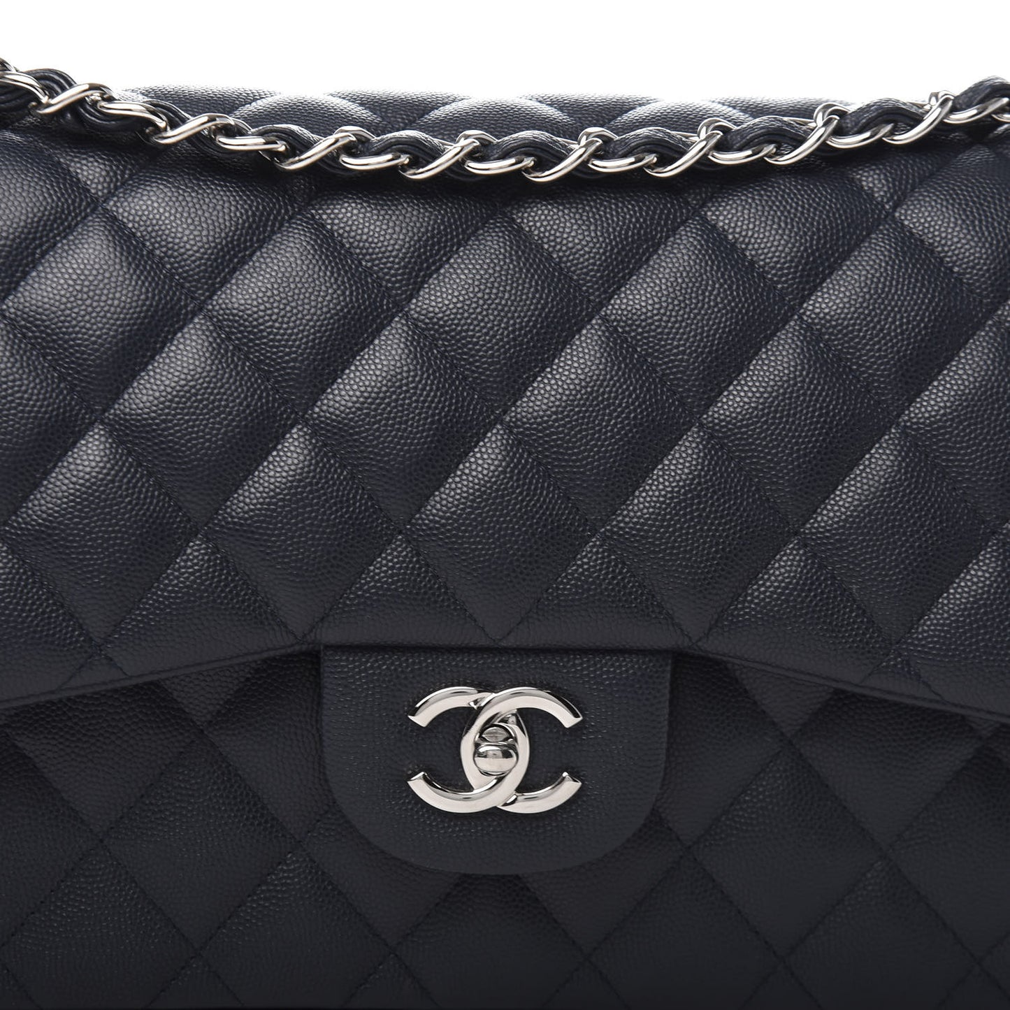 Caviar Quilted Jumbo Double Flap Navy Blue