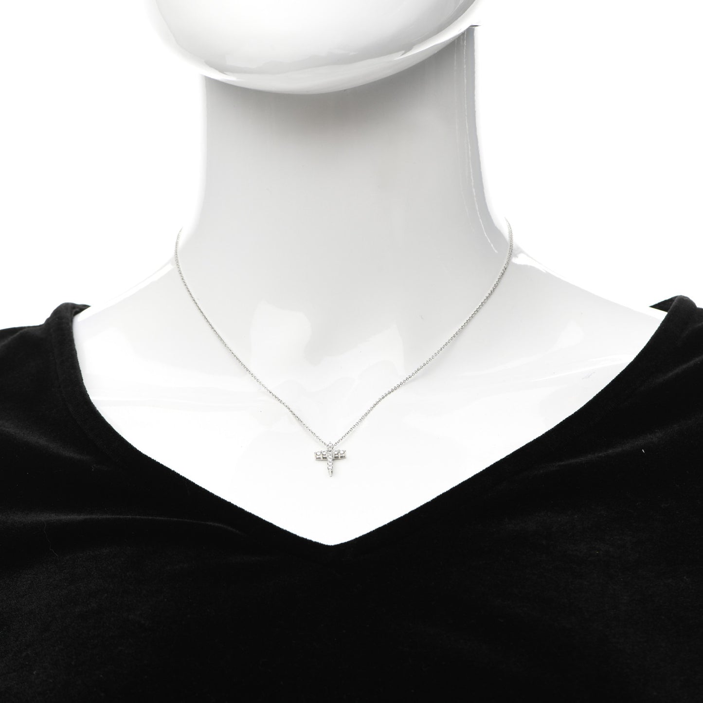 Platinum Diamond Mini Cross Pendant Necklace