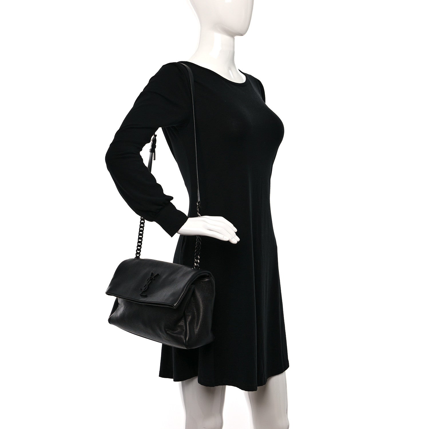 Saint Laurent Grain De Poudre Medium West Hollywood Monogram Fold-Over Black 2 of 8