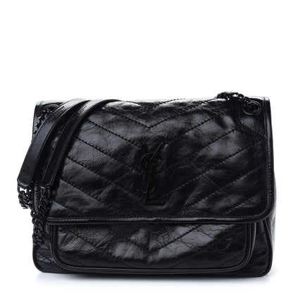 Saint Laurent Crinkled Calfskin Matelasse Monogram Medium Niki Chain Satchel Black 1 of 8