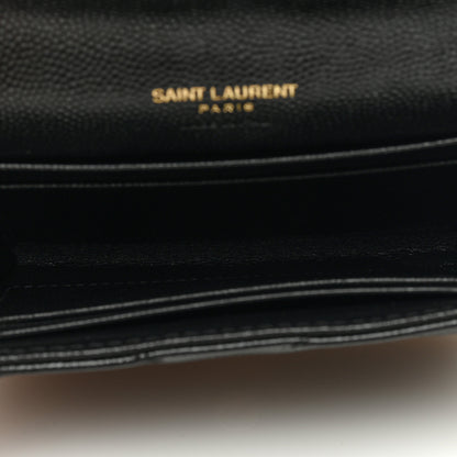 Saint Laurent Grain De Poudre Matelasse Chevron Small Monogram Envelope Wallet Black 5 of 6