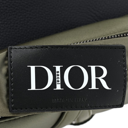 Christian Dior X SACAI Grained Calfskin Technical Fabric Mens Saddle Bag Olive Navy Blue 6 of 9