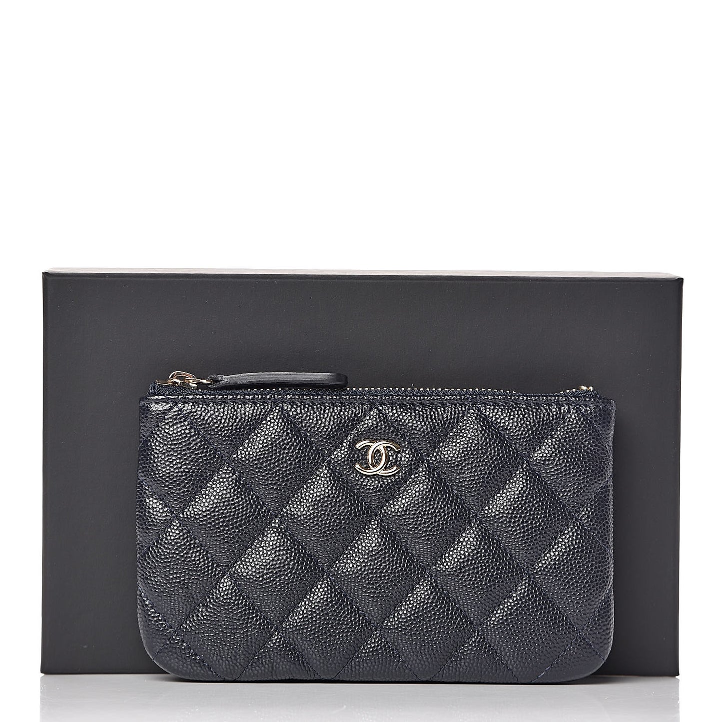 Caviar Quilted Small Cosmetic Case Navy Blue