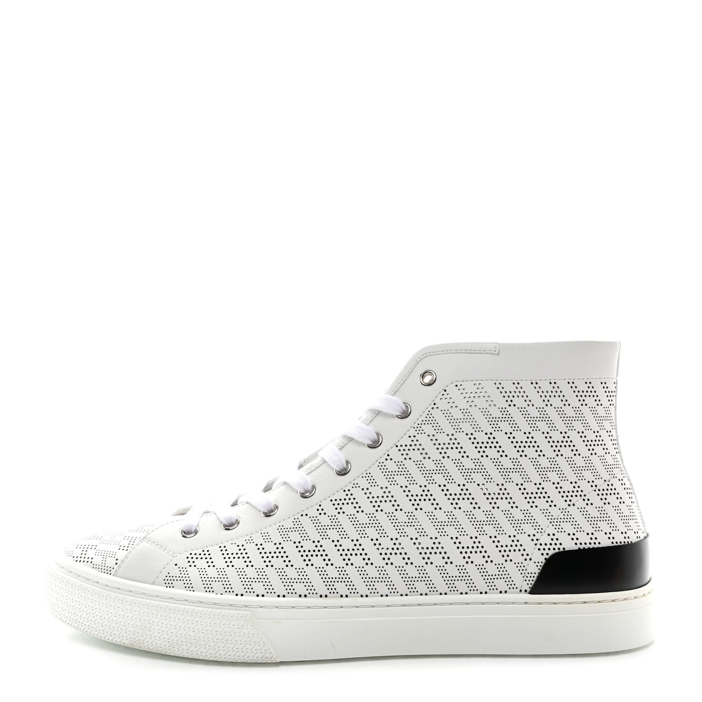 Perforated Calfskin Mens Clap High Top Sneakers 45 White