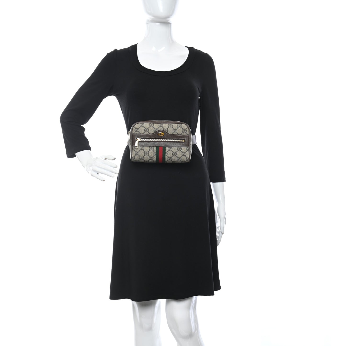 GG Supreme Monogram Web Small Ophidia Belt Bag 85 34 Dark Brown